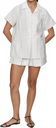 Marle Lou Short-Sleeve Shirt In Ivory/ Blue Stripe