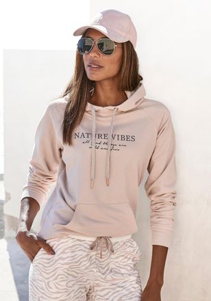 Lascana Hoodie LASCANA, Damen, Gr. 32/34, braun (nougat), Sweatware, Obermaterial: 60% Baumwolle, 40% Polyester, bedruckt, unifarben, bequem h&uuml;ftlang, Raglan&auml;