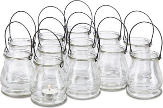 Relaxdays Relaxdays - Set De 96 Portavelas Con Asa Decorativos Para Interior Y Exterior, Cristal, Transparente, 10 Cm De Alto