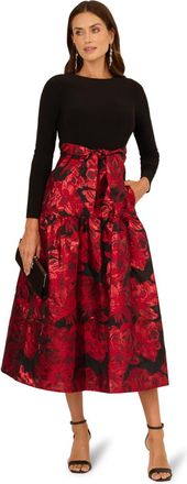 Adrianna Papell Womens Combo Floral Jacquard Dress - Black - Size 8 UK