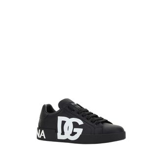 Dolce & Gabbana Mens Black Calf Leather Bos Taurus Sneakers