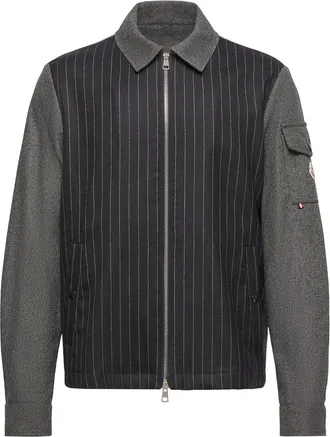 Moncler Moncler Herringbone Wool Blend Zip-up Shirt, Men, Grey, Size: 3xl