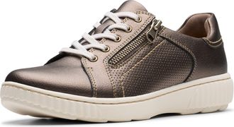 Clarks Caroline Janna Womens Leather Side Zip Sneaker, Bronze leather, 8.5 UK
