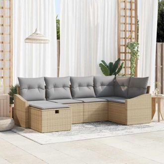 vidaXL Vidaxl - Conjunto De Sof&aacute; De Jard&iacute;n Con Coj&iacute;n 6 Pcs Beige, Gris Claro