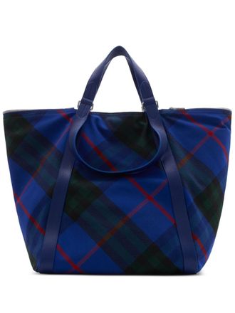 Burberry Festival checked tote bag - men - Cotton/Polyester/Calf Leather/Polyamide - OS - Blue