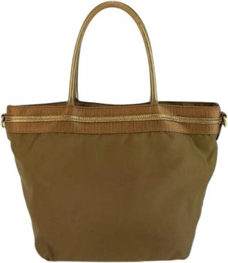 Prada Pre-owned Nylon Jacquard Tote Bag Khaki - Dames - Vintage Shopper - Groen - ONE Size - Nylon - Vintage