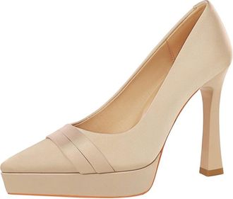 Generic High Heels for Women Stiletto Pointed Toe Pumps 11.5 CM Satin Wedding Evening Party (Champagne,3.5)