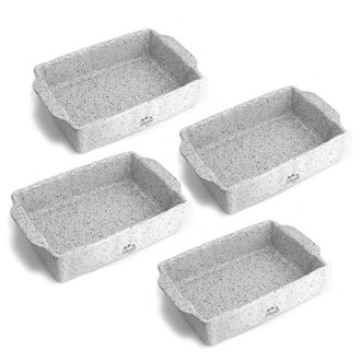 Bisetti Juego de 4 bandejas rectangulares peque&ntilde;as para hornear de gres, resistentes, color blanco