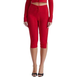 House of CB Abigail Pointelle Drawstring Capri Pants in Red Rose at Nordstrom, Size X-Large