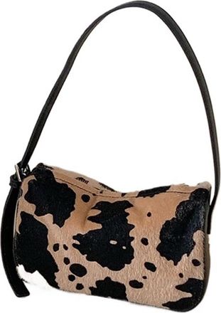 Generic Womens Plush Bags Plush Bag Underarm Shoulder Patchwork Contrast Color Women Handbag Autumn Winter Small Square Purse(Coffee)