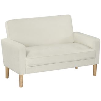 No Brand Sof&aacute; De 2 Plazas, Sof&aacute; Doble Con Patas De Madera De Caucho, Sof&aacute; Tapizado Para Sala De Estar O Dormitorio, Color Blanco Crema
