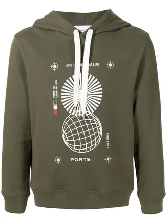 Ports V graphic print hooded sweatshirt - unisex - Cotton - S - Green