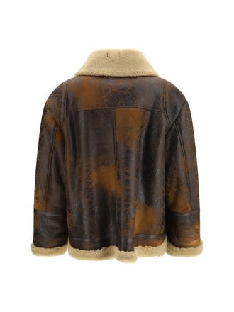 Valstar Lambskin with Shearling Collar Leather Jacket - Brown