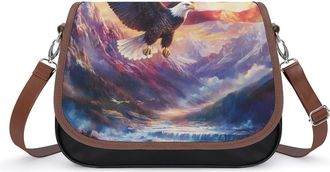 Generic Bald Ea-gles U.S. Flag Womens Leather Crossbody Bags with Adjustable Strap Casual Printed Shoulder Handbag