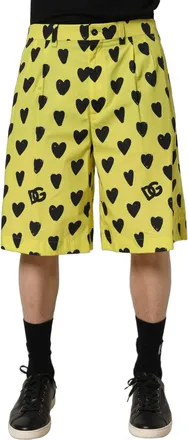 Dolce & Gabbana Yellow Cotton Heart Print Men Bermuda Shorts