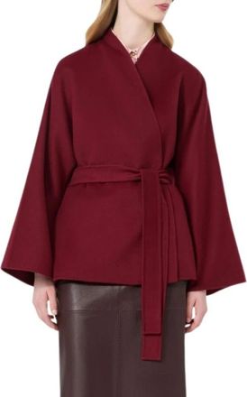 Max Mara Gekn&ouml;pfter Mantel - Dames - Jas met riem - Rood - S - Wol - Jassen