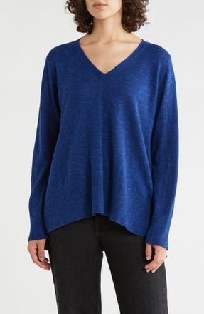 Eileen Fisher Organic Linen & Organic Cotton V-Neck Sweater in Deep Dive at Nordstrom Rack, Size Xx-Small