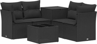 vidaXL Juego De Sof&aacute; 6 Uds. Negro Rat&aacute;n Sint&eacute;tico Y Acero Vidaxl