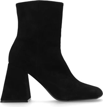 Vic Mati&eacute; Gehakte enkellaarzen Chamois - Dames - Laarzen met Hak - Zwart - 37 EU - Leer - Schoenen