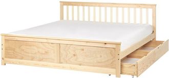 Beliani Cama Con Somier De Madera De Pino Mdf Minimalista Con Almacenaje 2 Cajones 180 X 200 Cm Marr&oacute;n Claro Olendon