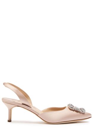 Manolo Blahnik Hangilsi 50cystal-embellished Satin Slingback Pumps - Nude