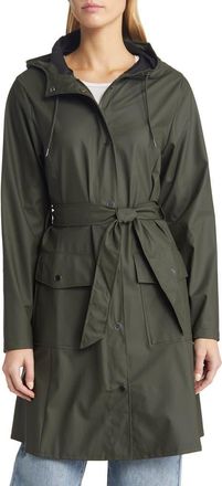 Rains Curve Waterproof Belted Jacket in 03 Green at Nordstrom, Size Xx-Large