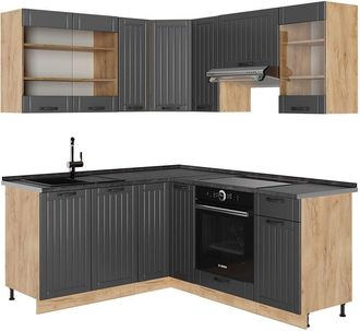 Vicco Cocina esquinera Fame-Line, Gris oscuro, 190 x 60 cm, ET Antracita, Vicco