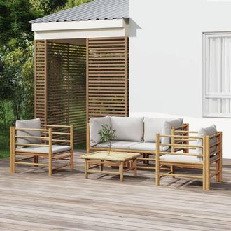 vidaXL Vidaxl - Set De Muebles De Jard&iacute;n 5 Piezas Bamb&uacute; Y Cojines Gris Claro