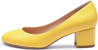 Castamere Womens Chunky Block Heels Round Toe Slip-on Mid Heel Court Shoes 2IN Yellow Pu Pumps UK 4