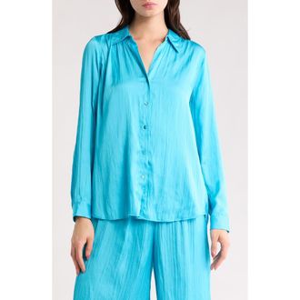 L'agence Nina Crinkle Satin Shirt in Blue Atoll at Nordstrom Rack, Size X-Large