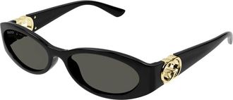 Gucci Ovale Zonnebril - Dames - Zonnebrillen - Zwart - 54 MM - Nylon - Accessoires