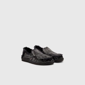 Diesel D-Lukas - Espadrilles in frayed denim - Moccasins and Mules - Man - Black