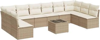 vidaXL Set De Sof&aacute;s De Jard&iacute;n 11pzas Con Cojines Rat&aacute;n Sint&eacute;tico Beige Vidaxl