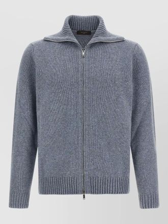 Zanone virgin wool ribbed high-neck zip-up cardigan
