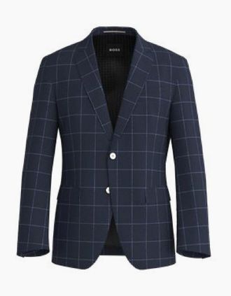 HUGO BOSS Mens Mens Plaid Patterned Notch Collared Suit Jacket - Navy - Size: 36 46