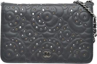 Chanel Pre-owned Studded Lambskin Camellia Wallet On Chain - Dames - Vintage Schoudertas - Zwart - ONE Size - Leer - Vintage