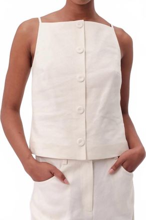 Exquise Rebecca Square Neck Button Front Sleeveless Blouse In Cream