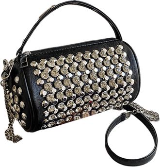 Generic Shoulder Bag - Punk Style Wristlet Purse Organizer, Cylinder Square Studded Tote Bags, Rock Fashion Bag for Girls Women, Trendy Stylish Casual Accesso