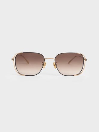 Charles & Keith Metallic-Rim Rectangular Sunglasses