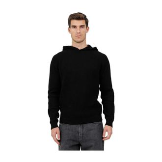 MC2 Saint Barth Ribbed Merino Wool Hoodie - Heren - Sweatshirts & Hoodies - Zwart - Maat: S Wol