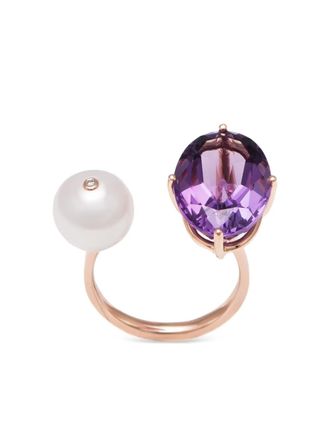Stéfère 18K rose gold Terri multi-stone ring - women - Amethyst/18kt Rose Gold/Freshwater Pearl/White Diamond - 7 - Pink