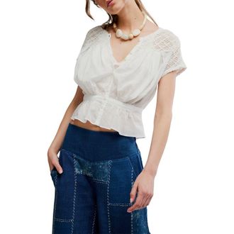 Free People Gemma Embroidered Button-Up Babydoll Top in Clean Ivory at Nordstrom, Size X-Small