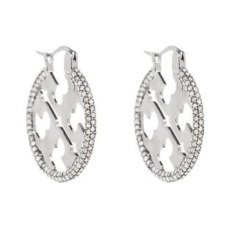 Tory Burch Miller Pav&eacute; Hoop Oorbellen - Dames - Oorbellen - Grijs - ONE Size - Accessoires