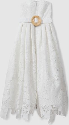 LEO LIN Womens White Lace Detail Belted Midi Dress, Size: 10