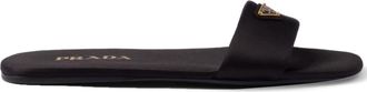 Prada triangle-logo satin slides - women - Fabric/Fabric/Calf Leather - 36 - Black