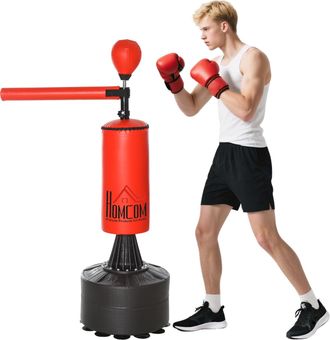 No Brand Saco De Boxeo Regulable En Altura Con Pelota Y Base Lastrada, 88 X 48 X 155-205 Cm, Rojo Y Negro