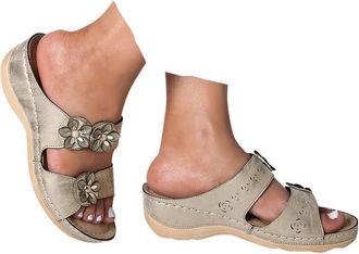 Generic Orthopedic Sandals Women Slip on Sandals for Women UK Anti Slip Open Toe Faux Leather Sandal Mesh Sports Holiday Summer Shoes Wedge Sliders Double Foo