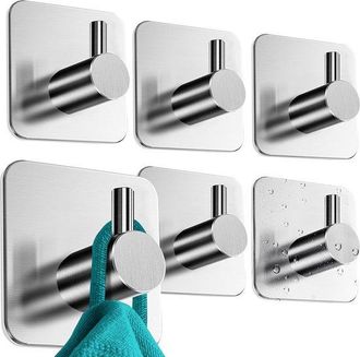 No Brand Juego De Toalleros Sin Taladro (6 Piezas) - Ganchos Autoadhesivos De Acero Inoxidable Para Toallas, Ganchos Adhesivos Resistentes Para Pared, Ideales 