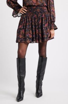 Treasure & Bond Floral Pleated Chiffon Miniskirt in Black- Purple Rose Tapestry at Nordstrom Rack, Size Small