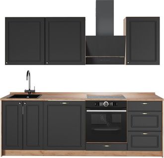 Vicco Mueble De Cocina Fame-line, Antracita-oro Landhaus/roble Dorado, 230 Cm, Et Roble, Vicco